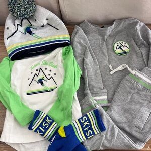 Ski Club Kids Outfit Set Janie and jack baby clothes sweat pants sweatshirt hat